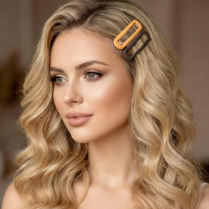 24 Pcs Rectangle Snap Hair Clips for Women Girls, 2.7 inch Large No Slip Neutral Matte Metal Hair Barrettes for Thick Thin Fine Hair - color: Black/Brown/Khaki/Grey/Pink/Beige