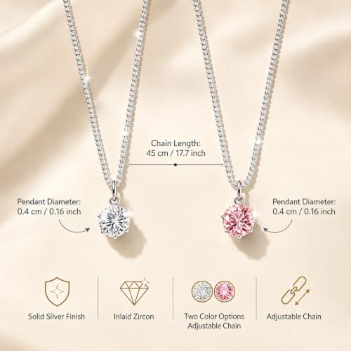 Women S925 Silver Necklace with Sparkling 3D Cubic Zirconia Pendant, Hypoallergenic Fashion Jewelry for Banquet and Wedding, Great Valentine’s Day and Mother’s Day Gift - color: Pink