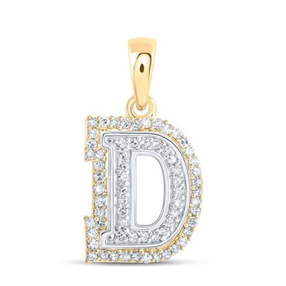 Sonia Jewels Solid 10K Yellow and White Gold Two Tone Real Natural Diamond Womens A-Z Initial Letter Pendant Charm for Necklaces 1/6 Carat (.17 Cttw) - style: D - 10k White and Yellow Gold