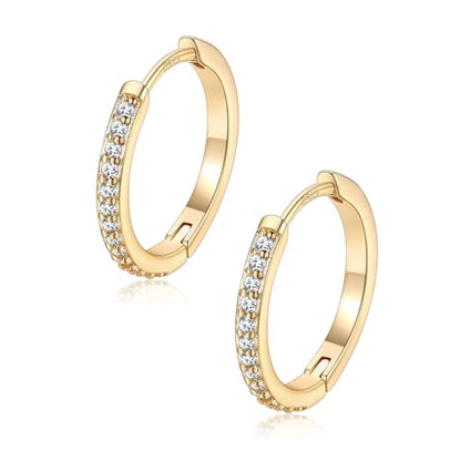 FaithHeart 925 Sterling Silver Post Small CZ Huggie Hoop Earrings for Women | Hypoallergenic Small Cubic Zirconia Hoop Earrings, Silver/Black/Gold/Rose Gold Huggie Earrings, 8-20mm with Gift Box - color: Gold, size: 14mm
