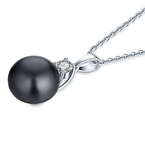 925 Sterling Silver Freshwater Cultured Pearl Pendant Necklace JO WISDOM Jewelry for Women,Girls - color: 10mm,black pearl