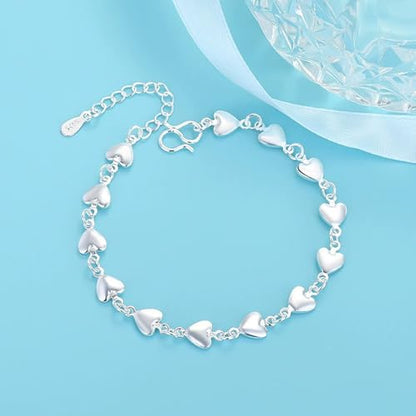 925 Sterling Silver Plated Heart Charm Bracelet for Women - Dainty Chain Love Gift Idea - style: Style6
