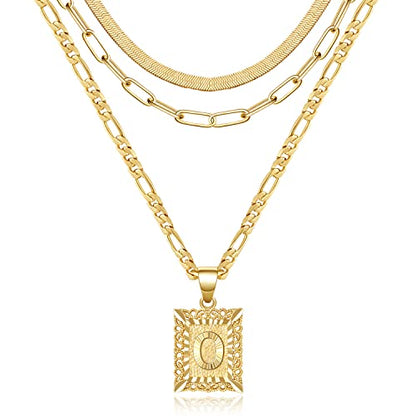 KissYan Gold Layered Initial Necklace Set for Women | 14K Gold/White Gold Plated Letter Pendant with Paperclip Snake Figaro Choker Chain, Alphabets from A-Z Jewelry Gifts - color: 3PCS, style: O