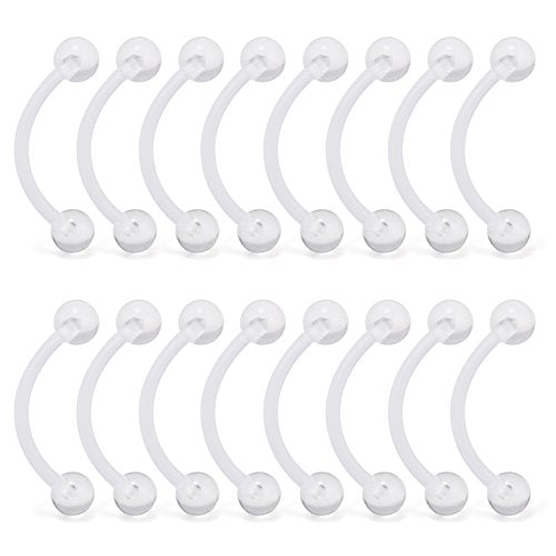 SCERRING 14G Clear Acrylic Bioflex & Stainless Steel Curved Barbell Nipplerings Snake Eyes Tongue Ring Piercing Retainer 16-24PCS - style: 16PCS - 5/8" (16mm) Clear