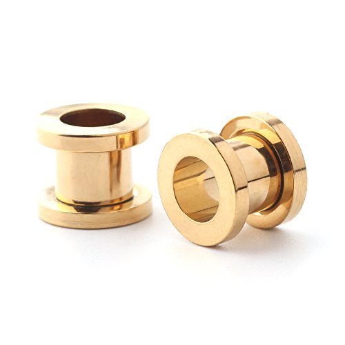 16pcs Surgical Steel Screw Tunnel Gauge Ear Expander Stretching Kit Plugs Piercing -8 Pairs 14g-00g (1.6mm-10mm) - color: Gold