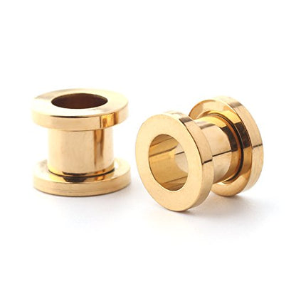 16pcs Surgical Steel Screw Tunnel Gauge Ear Expander Stretching Kit Plugs Piercing -8 Pairs 14g-00g (1.6mm-10mm) - color: Gold