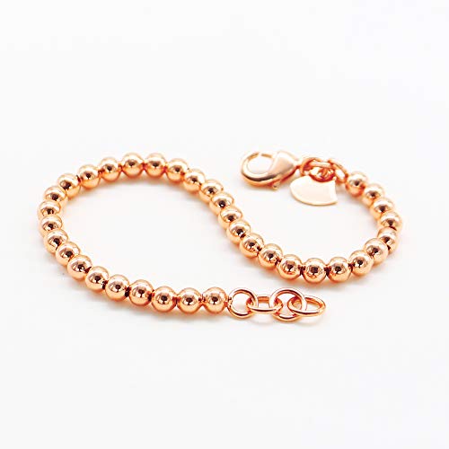 Dankadi New Women's 925 Sterling Silver Bracelet Minimalist 4-6MM Round Bead Chain Solid Silver Bracelet Charm Jewelry Lobster Claw Clasp - style: Rose gold 4mm13cm