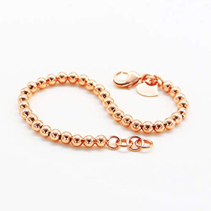 Dankadi New Women's 925 Sterling Silver Bracelet Minimalist 4-6MM Round Bead Chain Solid Silver Bracelet Charm Jewelry Lobster Claw Clasp - style: Rose gold 4mm16cm Pendant