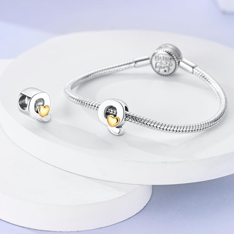 Women 925 Sterling Silver Charms A-Z Heart Letters Beads Pendant for Bracelets Women Fit Pandora Bracelets Hypoallergenic Beads - color: Q