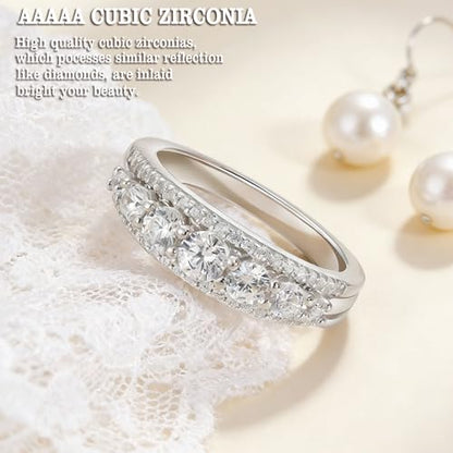 Newshe Jewellery Moissanite Wedding Bands for Women Eternity Ring 925 Sterling Silver Engagement Anniversary Stacking Size - color: Cubic Zirconia-Silver
