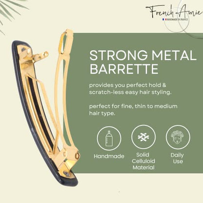 French Amie Bar Black Small 2 1/4 Inch Hair Clip Barrette | Handmade Cellulose Acetate Durable Grip For Women Girls Teens Everyday Style - color: Pearl, Black