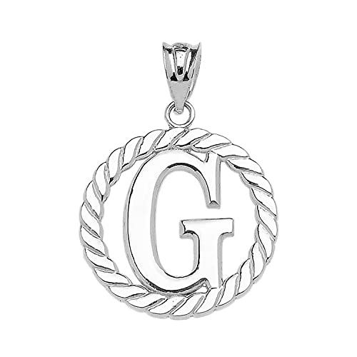 Claddagh Gold Fine 925 Sterling Silver Personalized Initial A-Z Roped Circle Charm Pendant - style: G