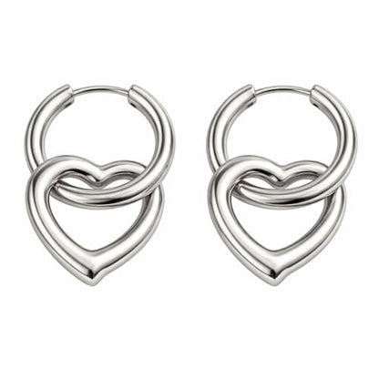 Open Heart Charm Hoop Earrings for Women by Ginger Lyne | 18K Gold Plated Stainless Steel Lightweight 12mm Classic Round Clicker for Lobe Cartilage Piercing Body Jewelry for Her - color: Silver Tone