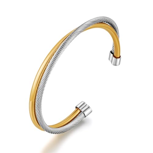 LILIE&WHITE Gold And Silver Bracelets For Women With Braided Design Chic Gold Bangle Statement Bracelet Cuff Bracelets Fashion Jewelry - color: SL22885A