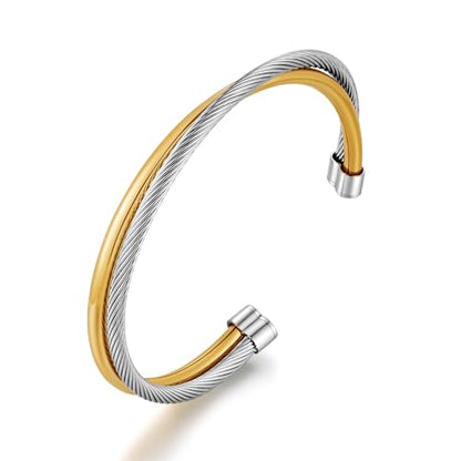 LILIE&WHITE Gold And Silver Bracelets For Women With Braided Design Chic Gold Bangle Statement Bracelet Cuff Bracelets Fashion Jewelry - color: SL22885A