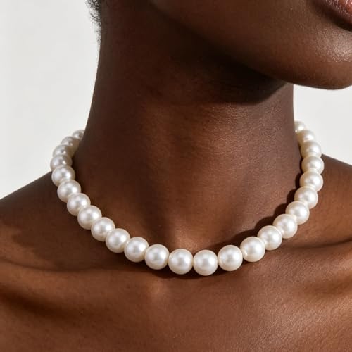 Pearl Necklaces for Women 60'' 70" Long Pearl Necklace 15.75'' Pearl Choker Necklace Chunky Bead Layered Faux Pearl Dangle Wedding Bridal 1920s Gatsby Christmas Costume Jewelry Gifts - color: White-15.75in-12MM