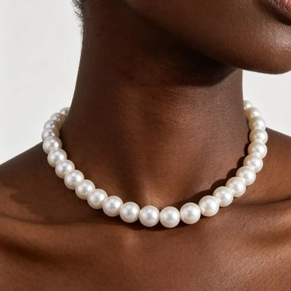 Pearl Necklaces for Women 60'' 70" Long Pearl Necklace 15.75'' Pearl Choker Necklace Chunky Bead Layered Faux Pearl Dangle Wedding Bridal 1920s Gatsby Christmas Costume Jewelry Gifts - color: White-15.75in-12MM