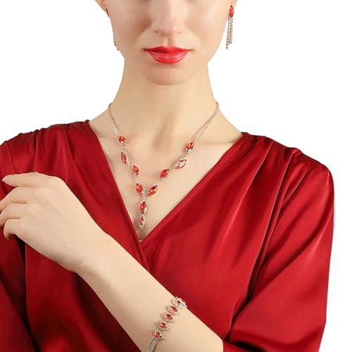 YYW 4 Pieces Women Evening Handbags Clutch Purse Bag with Rhinestone Crystal Jewelry Set for Wedding Party - color: red 1
