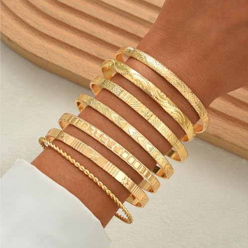 ÌF ME Gold Bangle Bracelets for Women, Indian Bangles Stackable Set, Multi Layer Textured 18K Gold Plated Chunky Bracelets Boho Jewelrys Set - style: style19