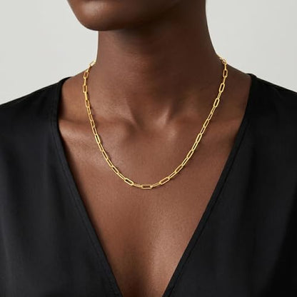 S925 Sterling Silver Necklace for Women, 5mm Sterling Silver Paperclip Chain Necklace Thick Sturdy Colourfast Necklaces Jewelry for Women 16/18/20/22 Inch - color: Gold