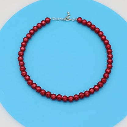 Long Simulated 10mm AAA Pearl Strand Necklace for Women Multicolor Pearl Choker Necklace 1920s Pearl Statement Necklace Costume Jewelry - color: 10mm Red