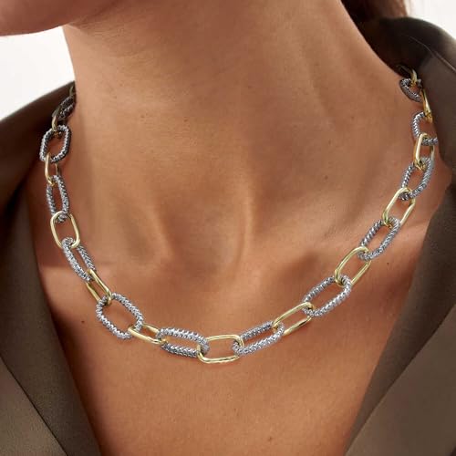Two Tone Wire Necklace Gold and Silver Link Chain Adjustable 18K Gold Plated Twist Vintage Classic Jewelry - style: Chunky Paperclip