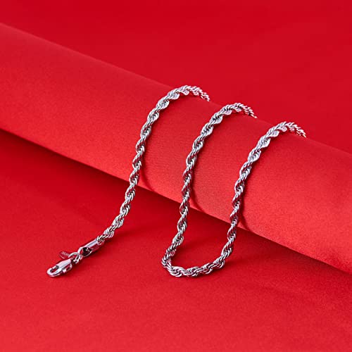 LIFETIME JEWELRY 4mm Twisted Rope Chain Necklace for Men & Women Stainless Steel | Black | Gunmetal | Diamond Cut 16 to 36 Inches - color: Stainless Steel, size: 20 inches