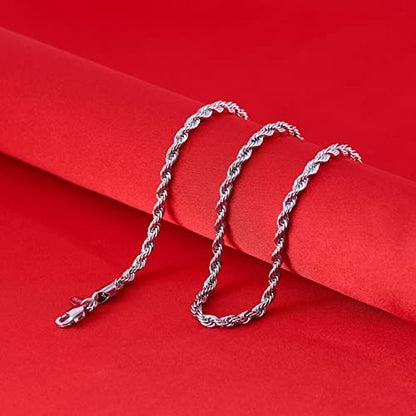 LIFETIME JEWELRY 4mm Twisted Rope Chain Necklace for Men & Women Stainless Steel | Black | Gunmetal | Diamond Cut 16 to 36 Inches - color: Stainless Steel, size: 16 inches