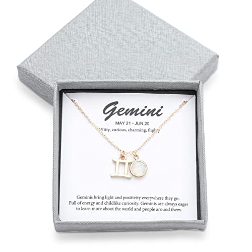 14k Gold Plated Zodiac Birthstone Crystal Pendant Necklace, Horoscope Sign Charm Necklace for Women Birthday Gift - color: Gemini-Jun.