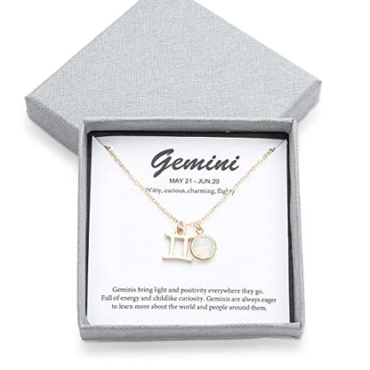14k Gold Plated Zodiac Birthstone Crystal Pendant Necklace, Horoscope Sign Charm Necklace for Women Birthday Gift - color: Gemini-Jun.