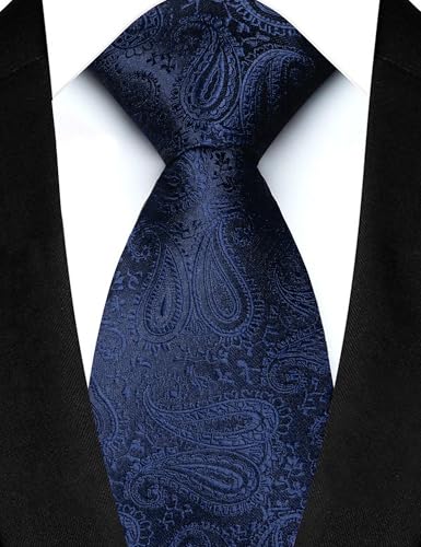 JEMYGINS Mens Paisley Tie and Lapel Pin Necktie Pocket Square and Tie Clip with Sets for Business Casual 4PCS - color: Navy Blue