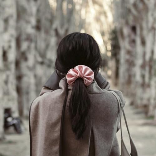 Silk Hair Ties Ponytail Holder Hairs Bow Ropes Elastics Hairtie Accessories Wide 0.8inch on Hair No Damage No Crease for Women Curly Thick Wavy Hair(30Pcs Pink) - color: Pink