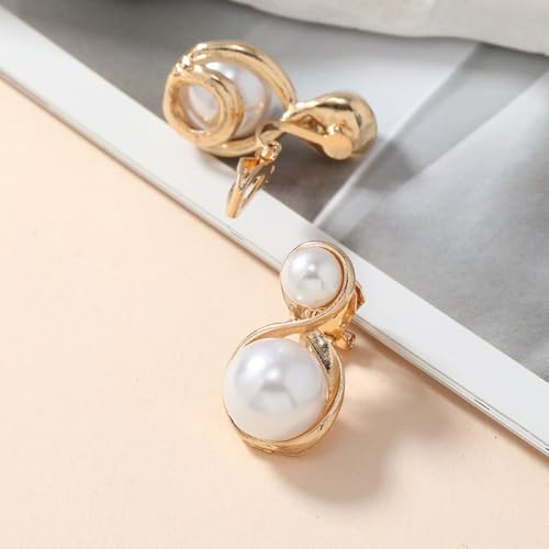 Simulated Pearl Clip On Stud Earrings - style: Double Pearls