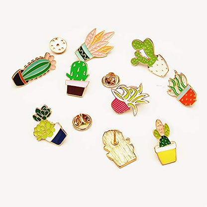 Cute Enamel Lapel Pins Set Cartoon Animal Plant Floral Fruits Foods Brooches Pin Badges for Clothing Bags Backpacks Jackets Hat DIY - color: Flower plants set of 9