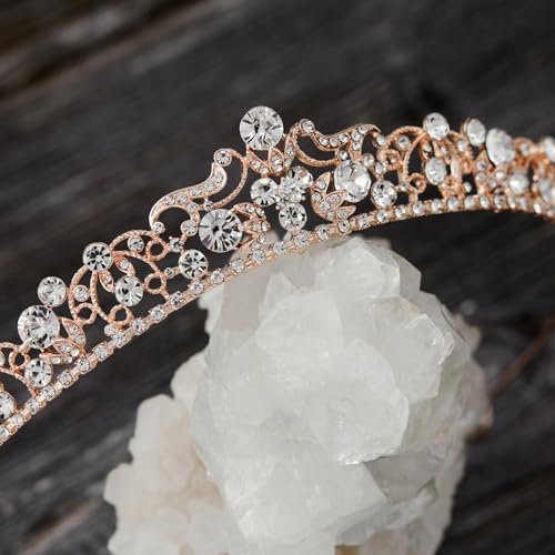 SWEETV Wedding Tiaras and Crowns, Rhinestone Bridal Crown Princess Tiara Headpieces for Women - color: Rose Gold