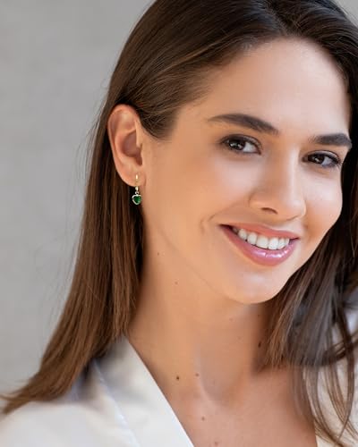 Small Emerald Heart Dangling Huggie Earrings 14K Gold Plated Hoop Earrings for Women Dainty Green Heart Earrings Gift for Mom Girlfriend