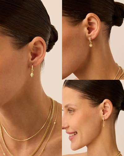 PAVOI 14K Gold Plated Mix & Match Charms Dainty Huggie Earrings for Women | Hypoallergenic Earrings with 925 Sterling Silver Posts, Huggie Hoop Earrings with Motif Dangle Charms Pack - style: Snake