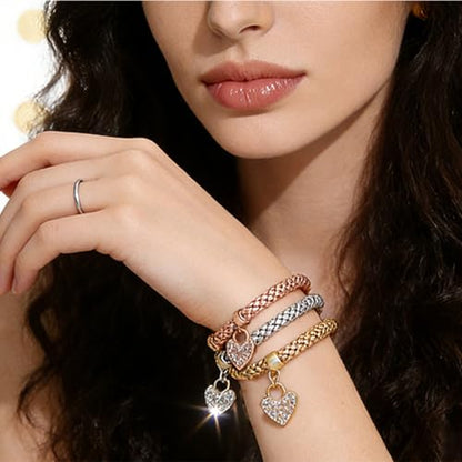 Alegend 14K Gold Plated Stackable Multilayer Bracelets + Titanium Steel(Not Rust, Resist Corruption, Easily Clean) 18K Gold Plated Single Bracelets - color: 14K Gold Heart-Shaped Diamond-Inlaid