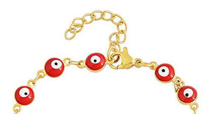Women's Charm Enamel Evil Eye Protection Link Chain Bracelet - color: Silver,Gold