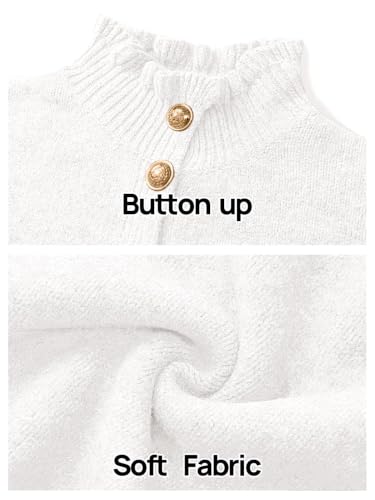 MEROKEETY Women's Fall Trendy Chunky Knit Cardigan Casual Ruffle Sweaters | Button Down, Long Sleeve, Cute Ruffle Collar, Mock Neck, Fashion Cozy Knit Sweater, Dressy Casual Winter Outerwear Clothes - color: White, size: Medium