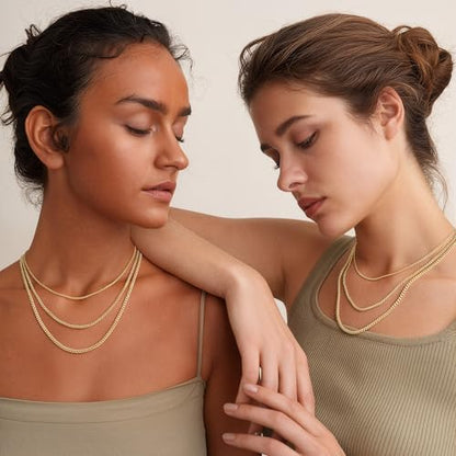 Turandoss Gold Layered Necklaces for Women Dainty 14K Gold Plated Chain Set | Stack Cuban Link Chain Necklace Personalized Lip Satellite Flat Curb Link Necklaces for Women Trendy Set - color: Cuban Chain