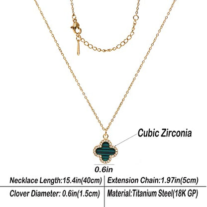 Clover Necklace For Women 18k Gold Plated Silver Lucky Four Leaf Clover Pendent Necklaces Trendy Dainty Jewelry Gifts for Women - color: Gold-Green