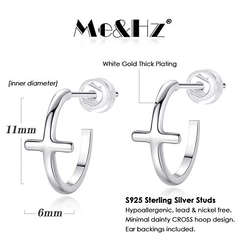 Me&Hz Gold Huggie Earrings Small Huggie Hoop Earrings for Women 14K Gold Plated Hypoallergenic Cubic Zirconia Huggies Mini Silver Hoop Earring for Women - color: Silver,Cross