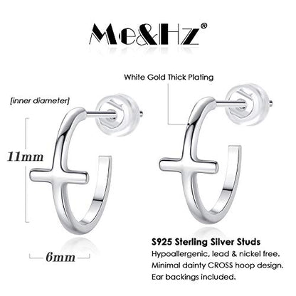 Me&Hz Gold Huggie Earrings Small Huggie Hoop Earrings for Women 14K Gold Plated Hypoallergenic Cubic Zirconia Huggies Mini Silver Hoop Earring for Women - color: Silver,Cross