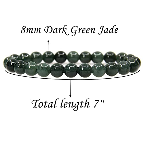Angelstones Gemstones 8mm Round Beads Healing Crystal Bracelet for women | Natural Gemstone, Handmade Gifts for Women, Healing Crystal Round Beaded Stretch Bracelets, Unisex Jewelry for Women and Men - color: Dark Green Jade