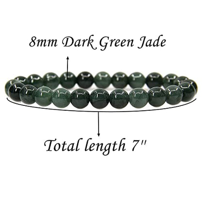 Angelstones Gemstones 8mm Round Beads Healing Crystal Bracelet for women | Natural Gemstone, Handmade Gifts for Women, Healing Crystal Round Beaded Stretch Bracelets, Unisex Jewelry for Women and Men - color: Dark Green Jade