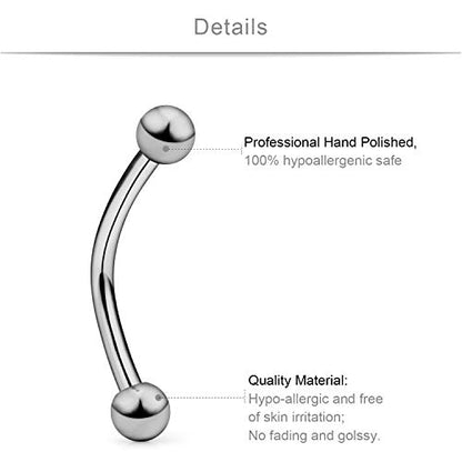 SCERRING 2-8PCS 16G G23 Titanium Curved Eyebrow Barbell Tragus Helix Ear Belly Lip Nipple Tongue Ring Body Piercing Jewelry 6-16mm - style: 2PCS - 12mm
