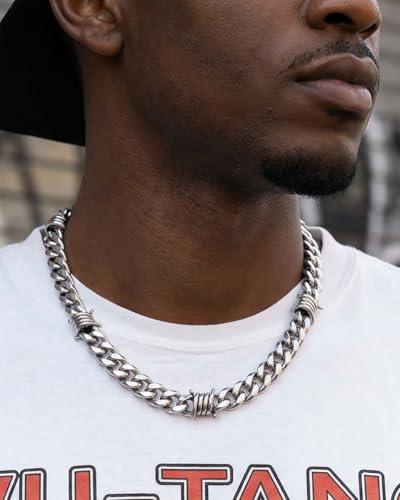Stainless Steel Gothic Y2K Punk Rock Emo Biker Pendant Necklace | Cosplay Vintage Viking Alt Edgy Fashion Charm Necklace Jewelry for Men Women Active Daily Wear - style: Chunky Barbed Wire 18 Inch(Adjustable)