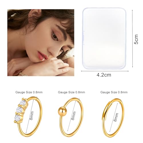23-40 Pcs Gold Nose Rings & Studs - 18G & 20G Nose Piercing Jewelry - L Shape, Hoop & Screw Body Jewelry for Women & Men - color: Gold-E
