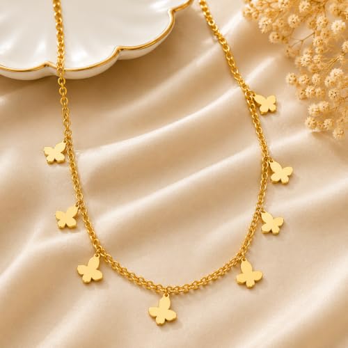 Rich London 18K Rose Gold Plated 2-in-1 Clover Heart Pendant Necklace for Women | Elegant Crystal Charm Jewellery - color: Butterfly Chain